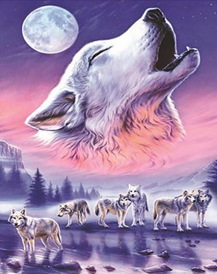 Wolves Howling at Moon - Paint By Numbers - Num Paint Kit