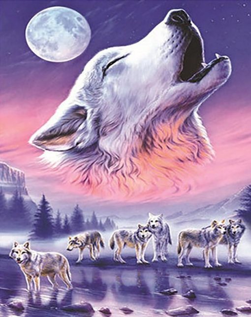 Wolves Howling at Moon paint by numbers