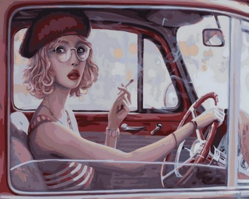 Smoking Girl At Car Paint by numbers