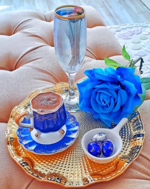 Aesthetic Coffee And Blue Rose paint by numbers
