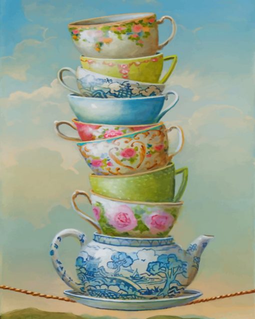 Aesthetic Teapot And Cups paint by nuumbers