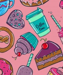 Donut And Ice Cream Illustration Paint by numbers