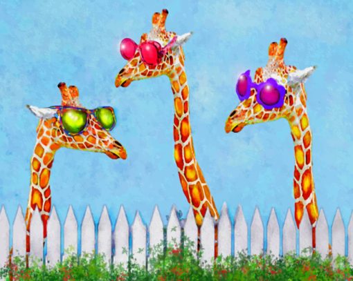 Giraffes With Colorful Sunglasses paint by numbers