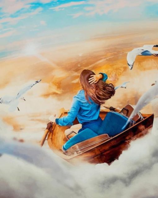 Girl Flying With Birds Paint by numbers
