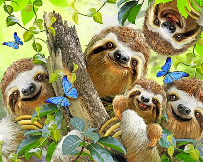 Happy Family Sloths paint by numbers