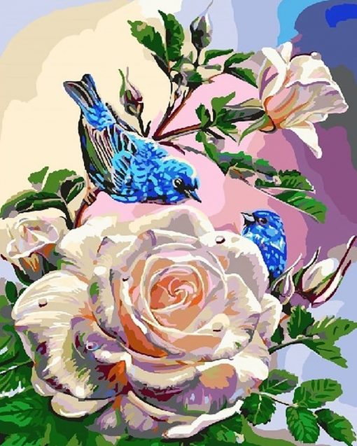 White Rose and Blue Birds
