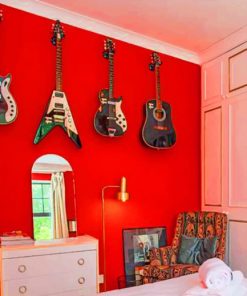 Guitars Hanged In Bedroom Paint by numbers