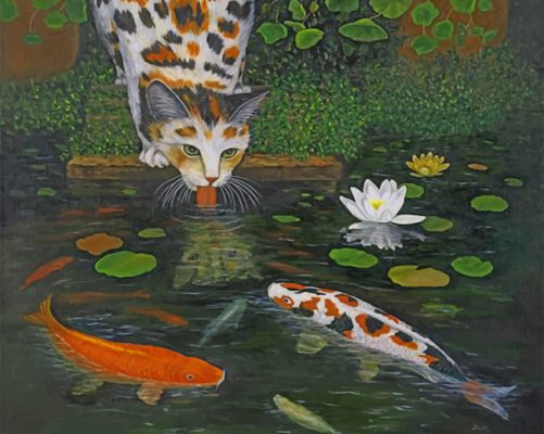 Koi Pond Cat Paint by numbers