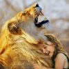 Little Girl Hugging A Lion paint by numbers
