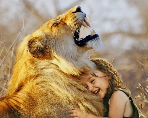 Little Girl Hugging A Lion paint by numbers
