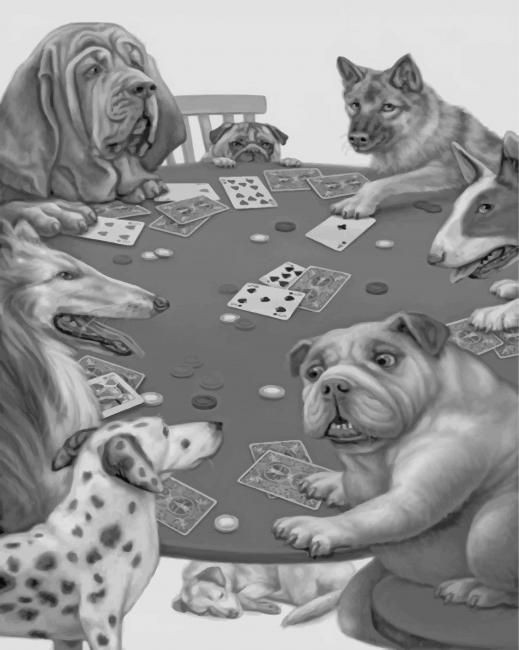 Monochrome Dogs Playing Poker Paint by numbers