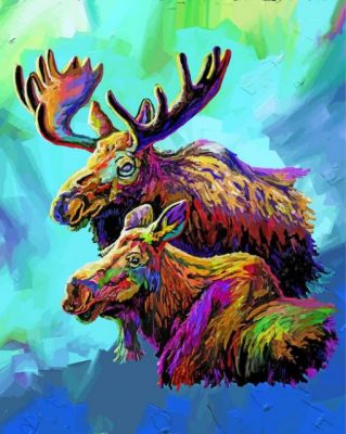 Colorful Moose And Baby 