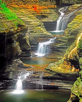 Watkins-Glen-State-Park-mountain-waterfall-paint-by-number