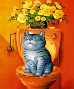 Cat Using Toilet paint by numbers
