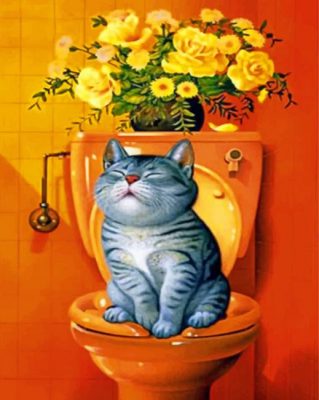 Cat Using Toilet paint by numbers