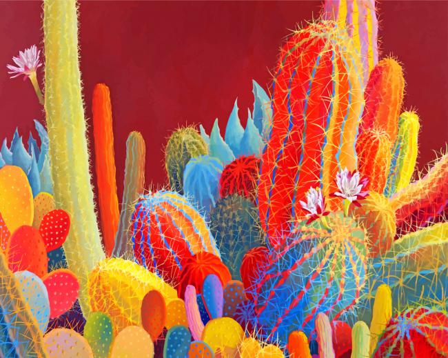 Colorful Cactus paint by numbers