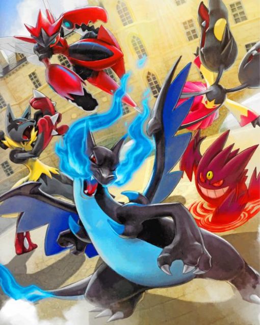 Mega Pokemon Battle paint by numbers