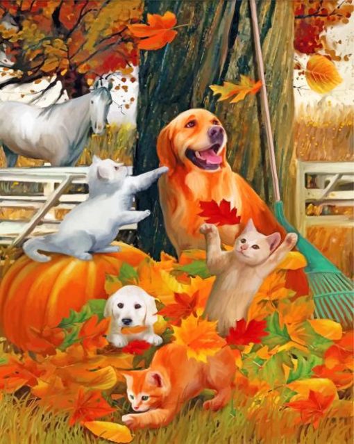 pets-enjoying-the-fall-paint-by-number