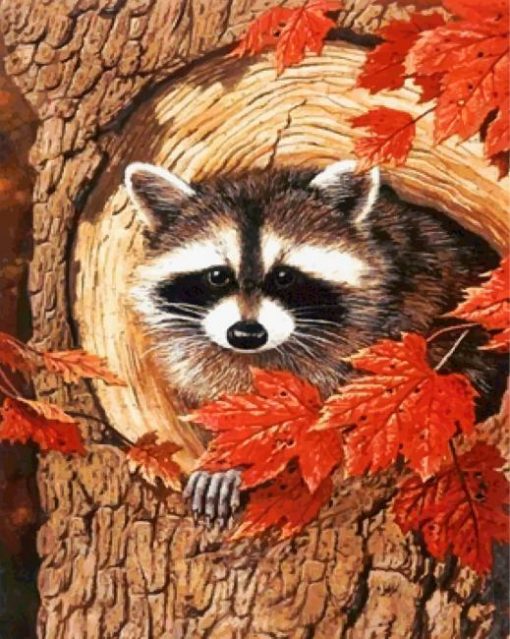 raccoon-in-the-fall-paint-by-number