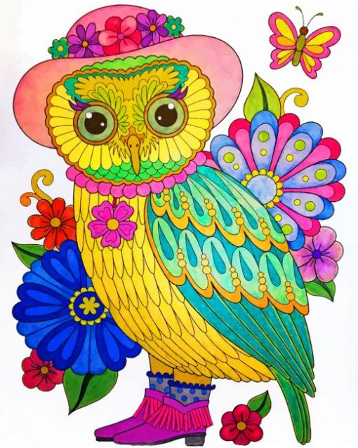 Yellow Boho Owl paint by numbers