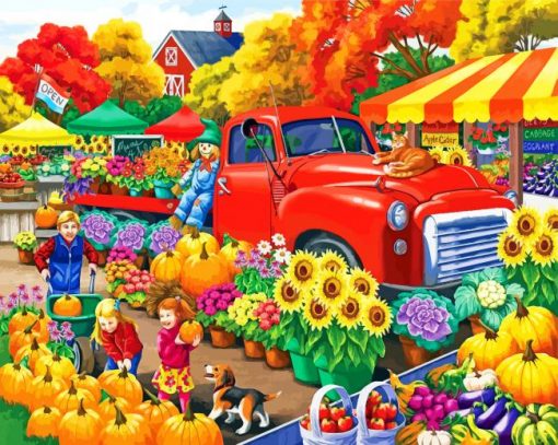aesthetic-red-truck-and-flowers-paint-by-numbers