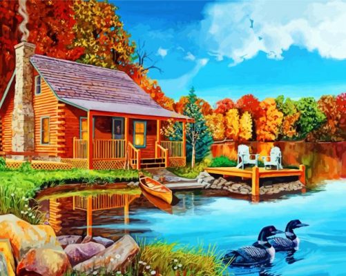 Cabin By Lake Paint By Number Num Paint Kit