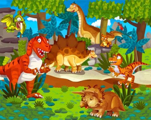 Dinosaurs Illustration - Paint By Number - Num Paint Kit