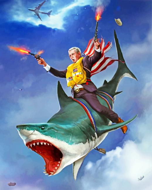 george-bush-riding-a-shark-paint-by-number