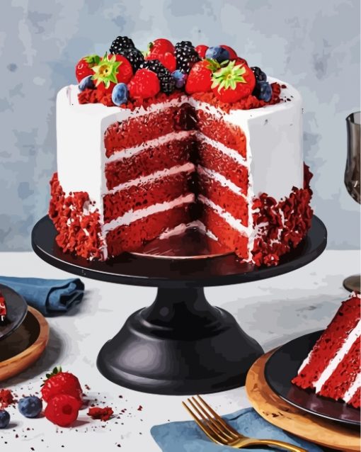 Velvet-Cake-with-Fruit-paint-by-numbers