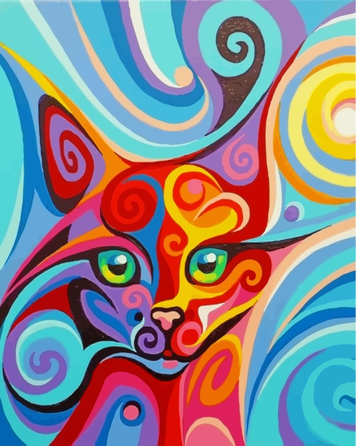 Colorful Cat - Stylized Mosaic Art Print