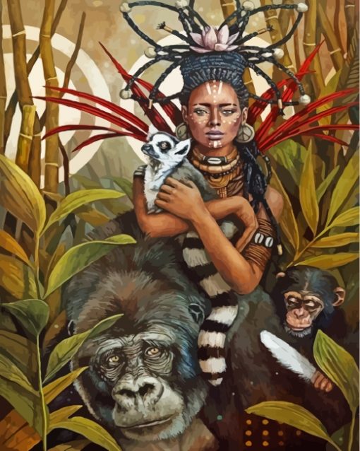 aesthetic-black-woman-and-animals-paint-by-numbers