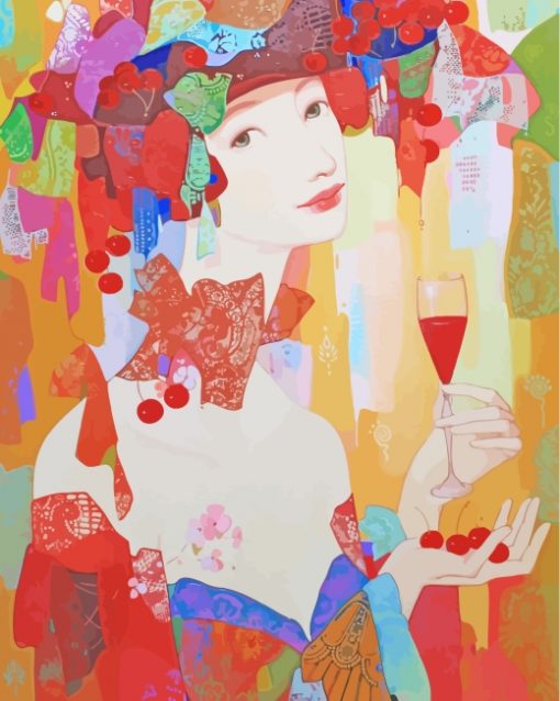 aesthetic-woman-drinking-cherry-juice-paint-by-numbers