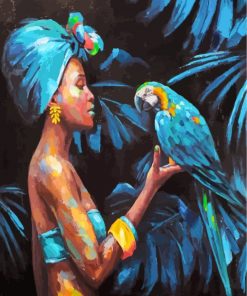 african-woman-and-blue--parrot-paint-by-numbers
