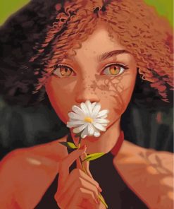 afro-girl-smelling-daisy-flower-paint-by-numbers