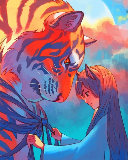 Anime Girl With Tiger - Paint By Number - NumPaint - Paint by numbers