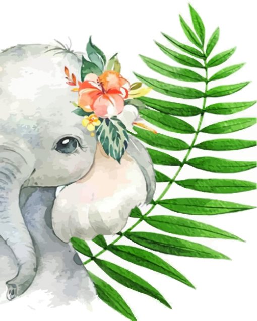 baby-elephant-with-flowers-paint-by-numbers