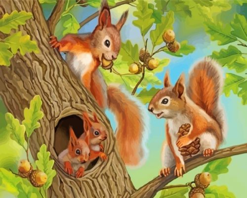 Cute Squirrels - Paint By Number - Num Paint Kit