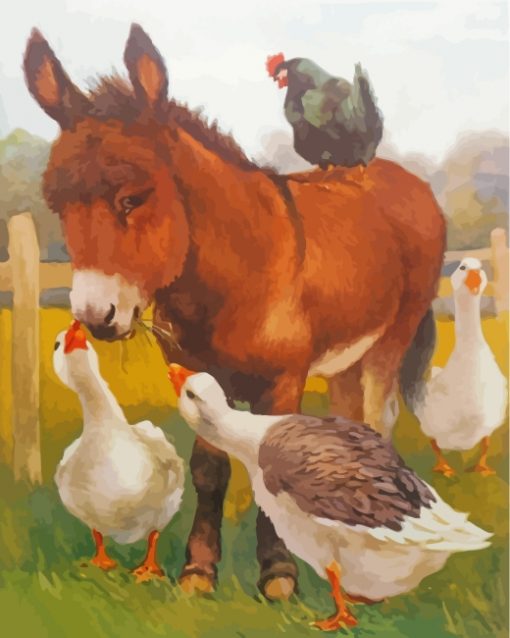 donkey-and-domestic-ducks-paint-by-numbers