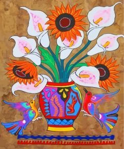 Flowers And Birds Mexican Folk Art paint by numbers