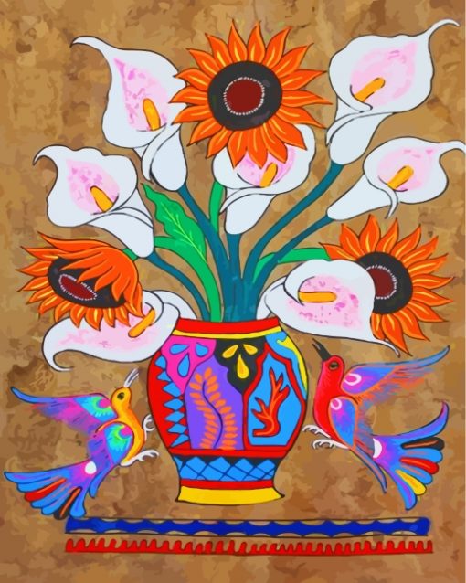 Flowers And Birds Mexican Folk Art paint by numbers