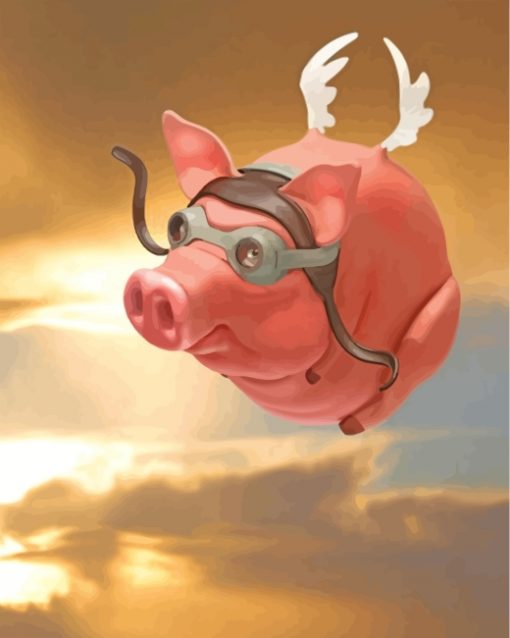flying pig with goggles-paint-by-numbers