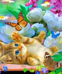 kitten-playing-with-butterflies-paint-by-numbers