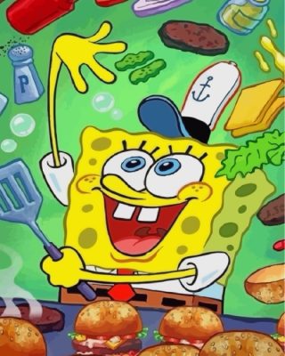 Spongebob Making Burgers - Paint By Number - Num Paint Kit