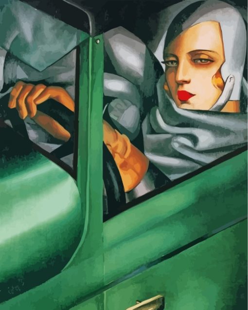 woman-driving-green-bugatti-paint-by-numbers
