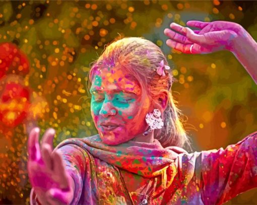Indian Lady Enjoying Holi Festival paint by numbers
