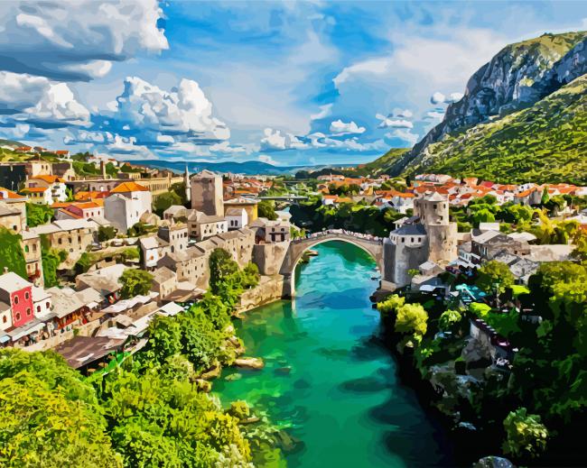 Beautiful Mostar City paint by numbers