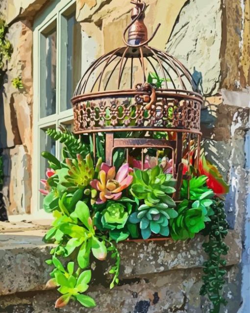Bird Cage And Succulents paint by numbers