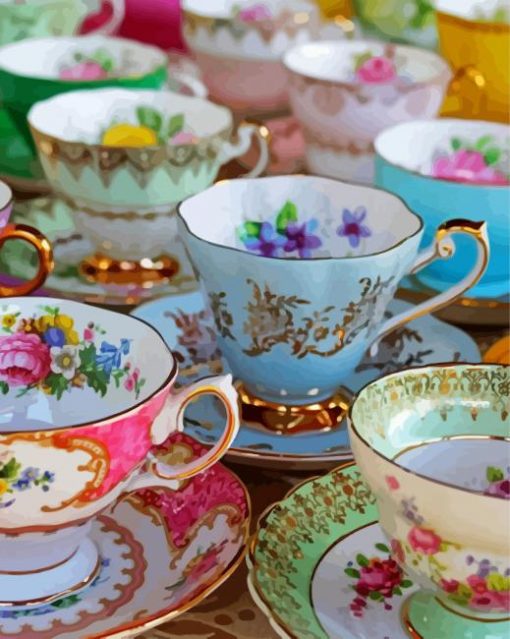 Colorful Tea Cups paint by numbers