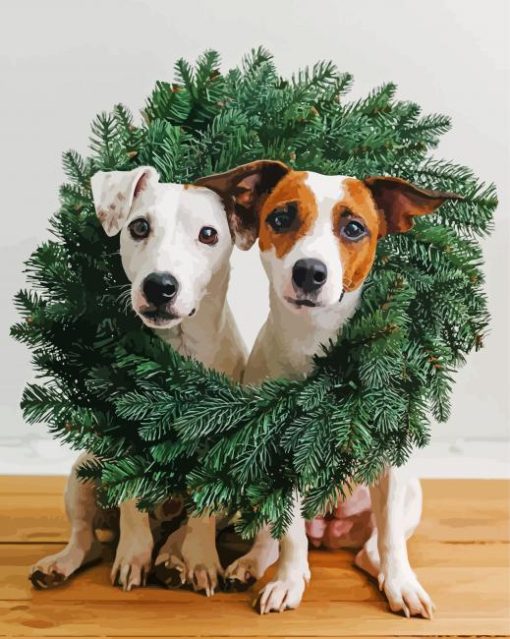 Dogs With Wreath Paint by numbers