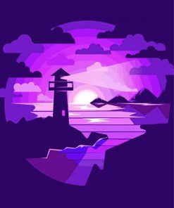 Lighthouse illustration purple silhouette paint by numbers